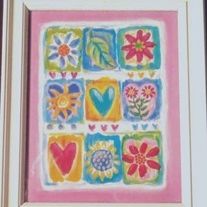 Floral Heart Wall Hanging Art Framed  10"x12"